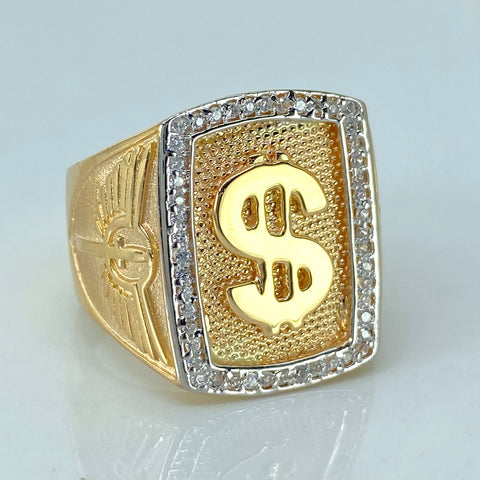 Anillo Signo Dolar Circones Blancos Oro amarillo y Oro blanco 18k / Talla 10 1/4 / 7,95 Gr †
