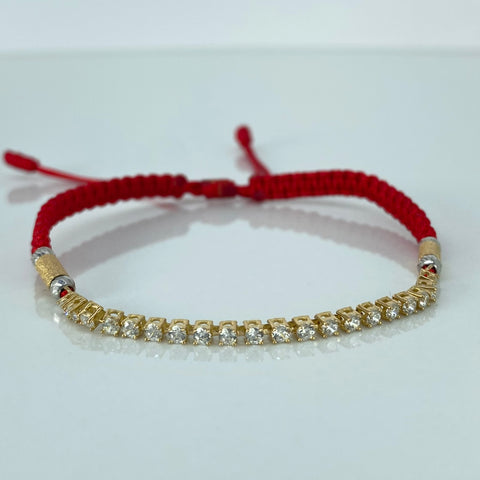 Pulsera tejida Herraje Circones Blancos / BD 4uni 3mm / Cilindro Hilo Rojo Tres oros 1,72 Gr *