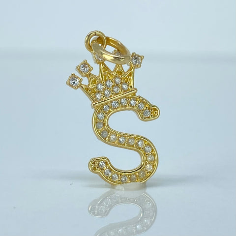 Dije Letra S Corona Circones Blancos Oro amarillo 1,8 Gr / 2,6 Cm