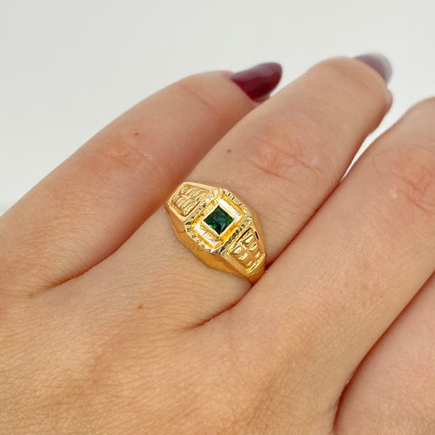 Anillo Sello Circon Verde Oro amarillo 18k / Talla 5 1/2 / 1,56 Gr *