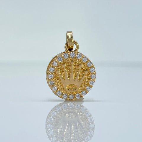 Dije Corona RX Circones Blancos Oro amarillo 18k 1,90 Gr / 2 Cm  *