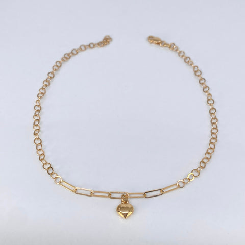 Pulso ● Aro Seguido Dije Corazon Oro amarillo 18k +1 / 2,35 Gr / 3 mm / 25 Cm †