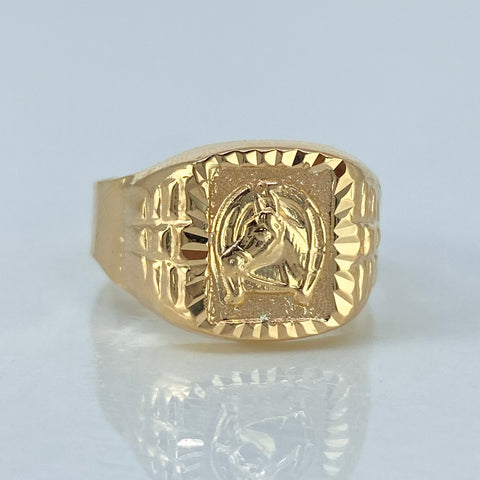 Anillo Sello Caballo Herradura Oro amarillo / Talla 11 1/4 / 2,87 Gr †