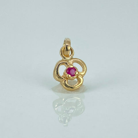 Dije Trebol Circon Fucsia Oro amarillo 18k 0,62 Gr / 1,5 Cm