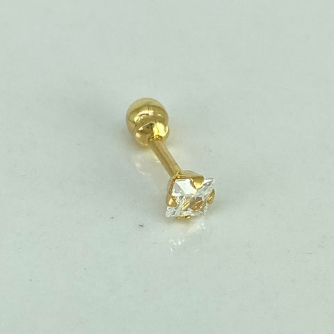 Piercing Circon Cuadrado Blanco / Oro Amarillo 18k (Joya) / 0,3gr / 3.4mm / (Oreja) †