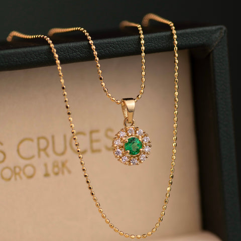 Set Cadena Militar + Dije Flor 17 Pts Esm / 11 Pts Dte Oro amarillo 18k 2,20 Gr / 0,5 mm / 45 Cm