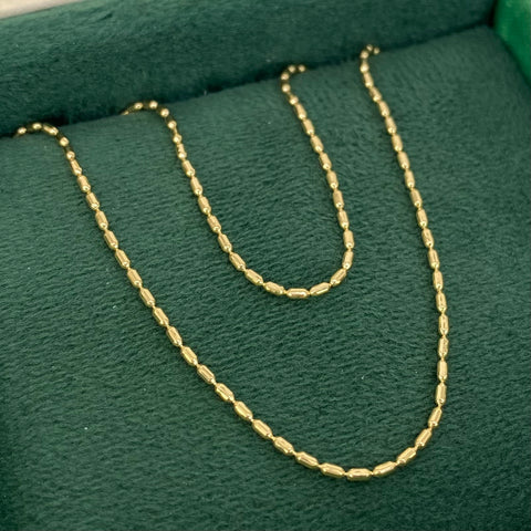 Cadena Mini Barril Oro amarillo 18k +3 / 3,46 Gr / 1,1 mm / 45 Cm †