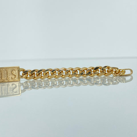 Pulso Cubano Placa Rectangular Personalizado POR FABRICACION Oro amarillo 18k 15,54 Gr / 4 mm / 19 Cm *