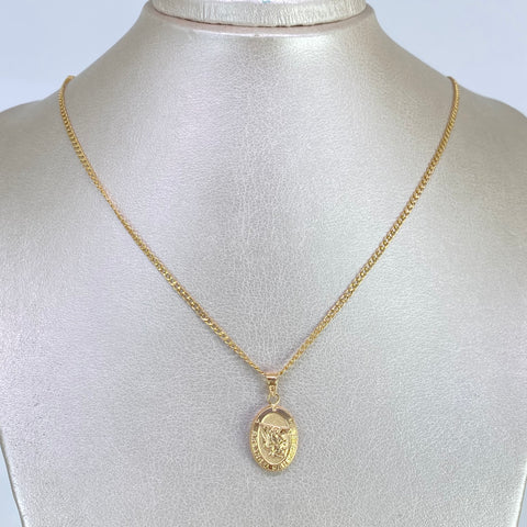 Set Cadena Cubana + Dije San Miguel Arcángel Oro amarillo 18k 3,25 Gr / 2 mm / 60 Cm †