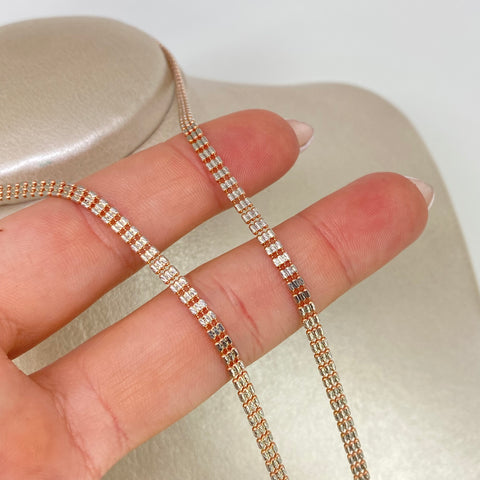 Cadena ● Mini Barriles Diamantados Oro blanco y Oro rosa 18k +3 / 8,95 Gr / 3 mm / 60 Cm