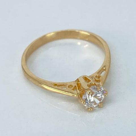 Anillo Solitario Circon Blanco Oro amarillo 18k / Talla 6 1/2 / 2,19 Gr