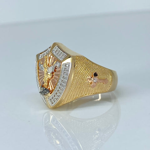 Anillo San Miguel Arcangel Circones Blancos Tres oros / Talla 10 1/4 / 10,42 Gr