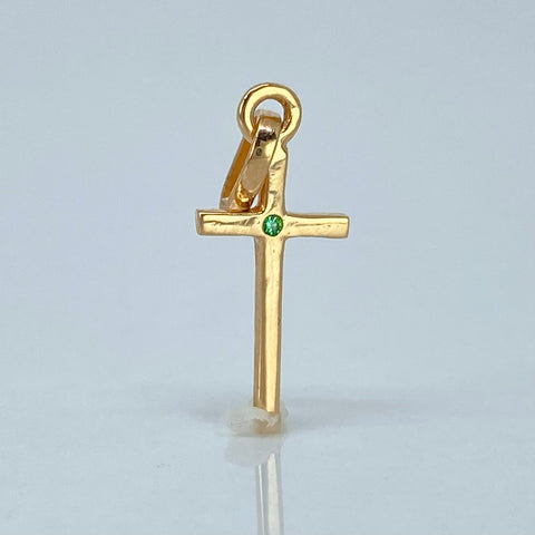 Dije Cruz Circon Verde Oro amarillo 18k 0,52 Gr / 2,2 Cm *