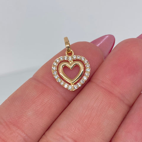 Dije Corazon Circones Blancos Oro amarillo 1,3 Gr / 1,8 Cm