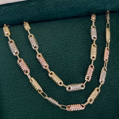 Cadena Rustica Eslabones Entorchados Tres oros 18k 7,25 Gr / 3,1 mm / 60 Cm *