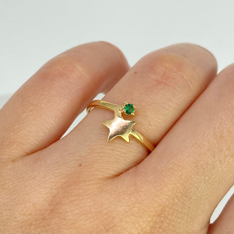 Anillo Estrella Circon Verde Oro amarillo 18k / Talla 6 1/2 / 1,55 Gr
