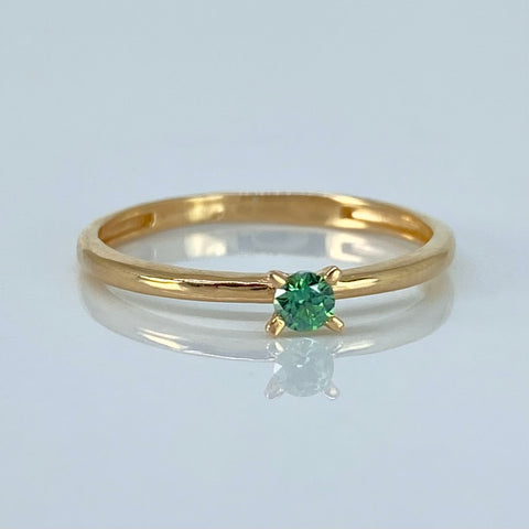 Anillo Solitario Circon Verde Oro amarillo / Talla 8 1/4 / 1,62 Gr