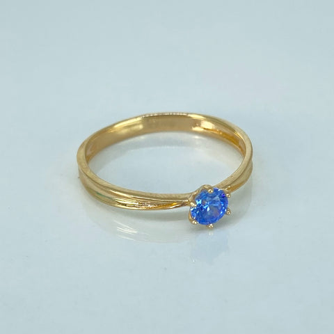 Anillo Solitario Circon Azul Oro amarillo / Talla 6 1/4 / 1,55 Gr †