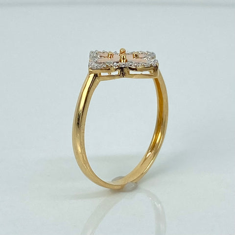 Anillo Trebol Diamantado Circones Blancos Oro amarillo y Oro rosa 18k / Talla 7 1/2 / 2,07 Gr *