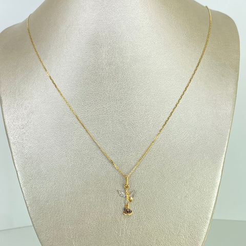 Set Cadena ● Escalera Plana + Dije San Miguel Arcangel Oro amarillo y Oro blanco18k 2,95 Gr / 1 mm / 60 Cm *
