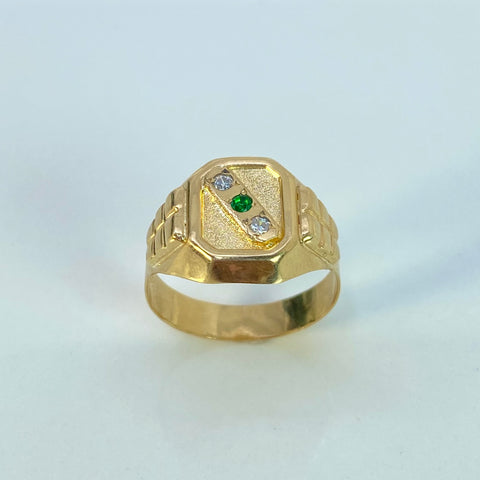 Anillo Circones Verdes Y Blancos Oro amarillo 18k / Talla 10 / 4,15 Gr