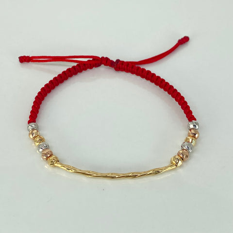 Pulsera tejida Tubo Entorchado BD 12uni 4mm Hilo Rojo Tres oros 18k 1,16 Gr *