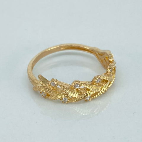 Anillo Hojas Circones Blancos Oro amarillo / Talla 7 1/4 / 2,32 Gr *
