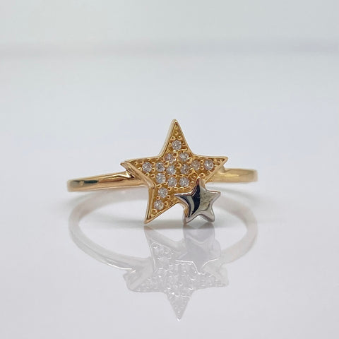 Anillo Estrellas Circones Blancos Oro amarillo y Oro blanco 18k / Talla 7 1/5 / 1,75 Gr