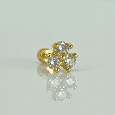 Piercing Trebol Circones Blancos / Oro Amarillo 18k (Joya) / 0,58gr / 6mm / (Oreja) †