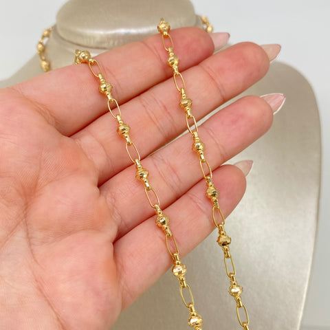 Cadena Rustica Eslabones Bola Diamantada Oro amarillo 18k 13,35 Gr / 4 mm / 60 Cm