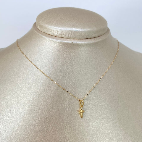 Set Cadena ● Crispeta + Dije Cruz Oro amarillo 18k 0,55 Gr / 1 mm / 45 Cm †