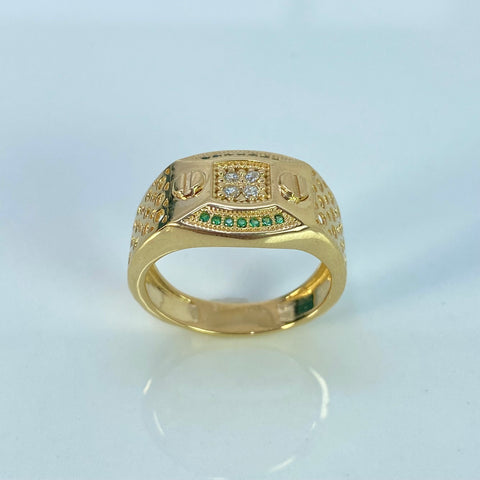 Anillo CT Circones Blancos y Verdes  Oro amarillo 18k / Talla 9 3/4 / 7,44 Gr