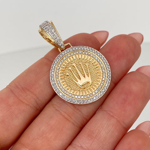 Dije Corona RX Circones Blancos Oro amarillo y Oro blanco 18k 6,84 Gr / 3,5 Cm