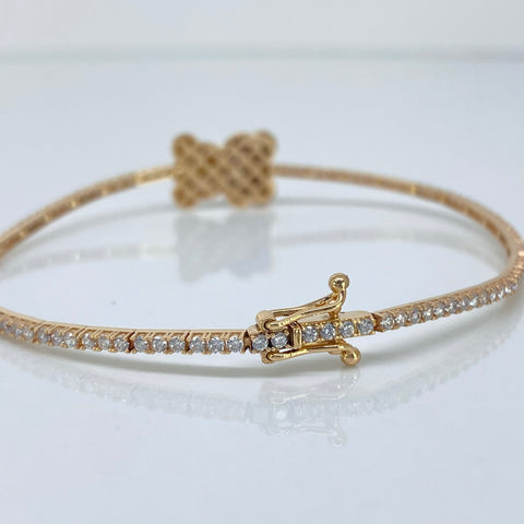 Pulso ● Tennis Herraje Oso Circones Blancos Oro amarillo 18k +4 / 5,85 Gr / 1,6 mm / 18,2 Cm †