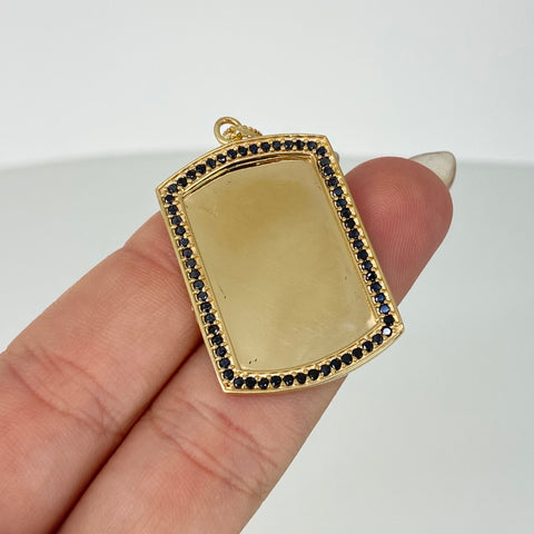 Dije Placa Rectangular Circones Negros Oro amarillo 18k 4,76 Gr / 4,2 Cm