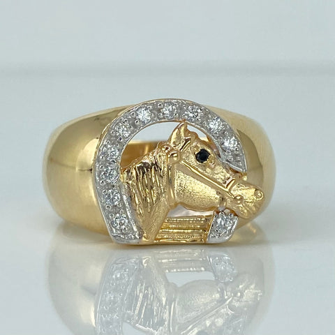 Anillo Caballo Circones Blancos Oro amarillo y Oro blanco 18k / Talla 10 1/2 / 5,64 Gr