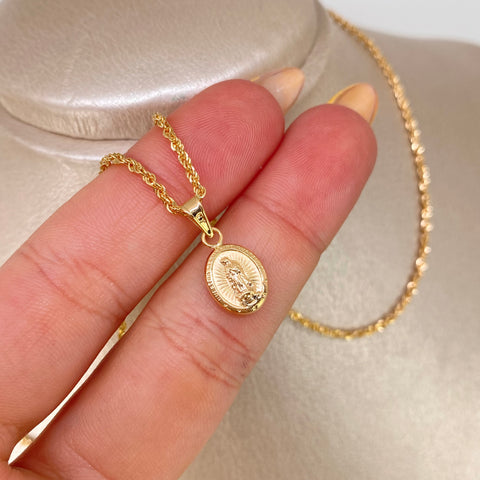 Set Cadena ● Lazo + Dije Virgen Guadalupe Oro amarillo 18k 1,85 Gr / 1,6 mm / 45 Cm