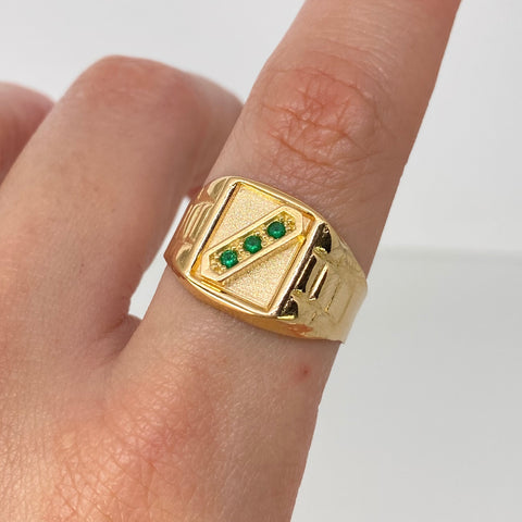 Anillo Sello Circones Verdes Oro amarillo / Talla 10 1/4 / 3,6 Gr †