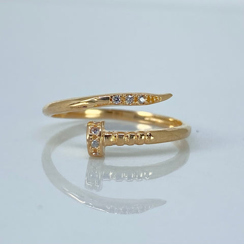 Anillo Clavo Circones Blancos Oro amarillo 18k / Talla 7 1/4 / 1,92 Gr