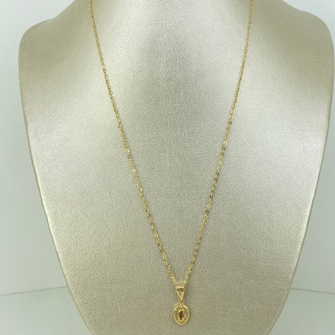 Set Cadena ● Aro Seguido + Dije Virgen Guadalupe Oro amarillo 18k 1,25 Gr / 1,1 mm / 50 Cm *