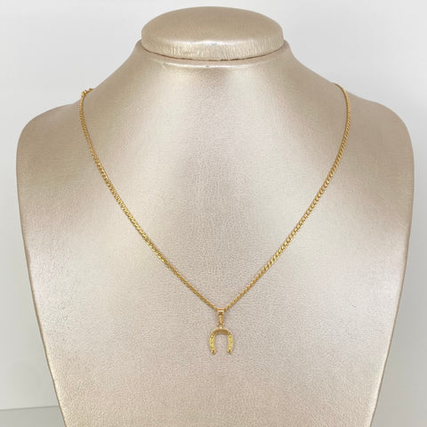 Set Cadena ● Cubana + Dije Herradura Oro amarillo 18k 2,08 Gr / 2 mm / 45 Cm *