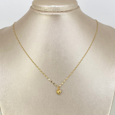Set Cadena ● Flor Espejo Crispeta + Dije Corazon Oro amarillo 18k 1,19 Gr / 1,5 mm / 50 Cm *