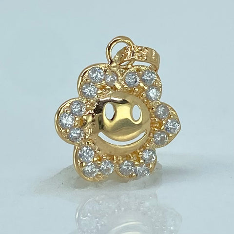 Dije Flor Carita Feliz Circones Blancos Oro amarillo 0,6 Gr / 1,5 Cm †