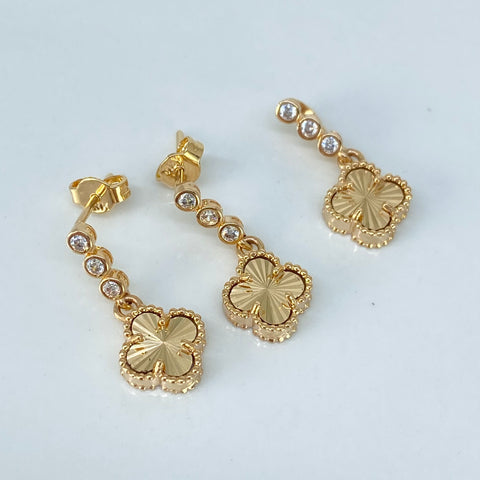 Dije Trebol Circones Blancos + Topos Oro amarillo 4,35 Gr / 9 mm / 2 Cm