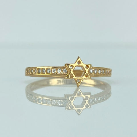 Anillo Estrella Churumbela Circones Blancos Oro amarillo 18k / Talla 7 / 1,8 Gr *