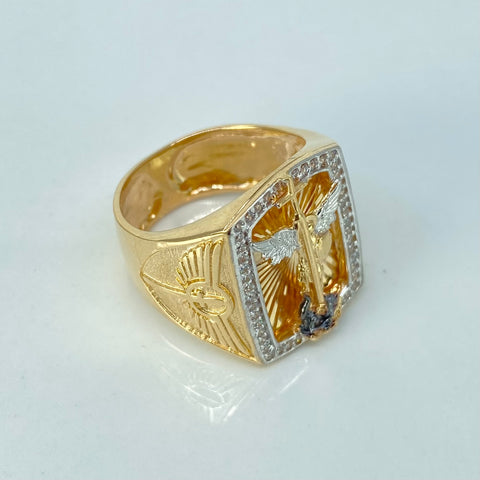 Anillo San Miguel Arcangel Circones Blancos Oro amarillo y Oro blanco / Talla 10 1/4 / 9,6 Gr †