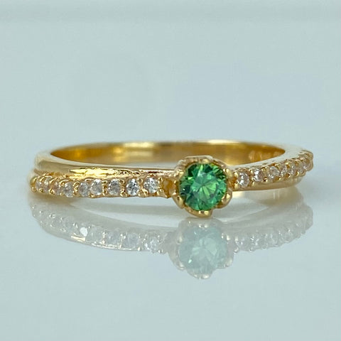 Anillo Solitario Churumbela Circones Verde Blancos Oro amarillo / Talla 5 1/4 / 2,23 Gr †