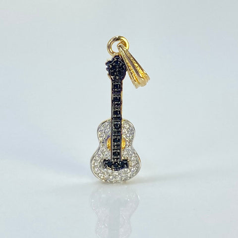 Dije Guitarra Circones Blancos Y Negros Oro amarillo 18k 1,20 Gr / 3 Cm *