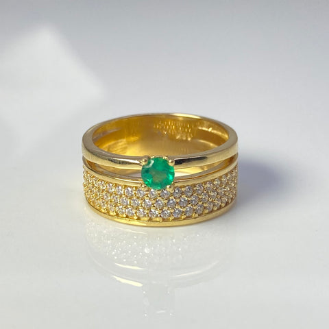 Anillo Argolla Solitario Esmeralda / 20 Pts De Esmeraldas Oro amarillo 18k / Talla 7 1/4 / 7,28 Gr *