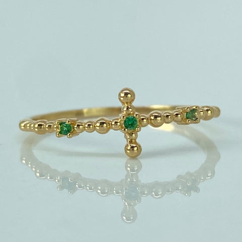 Anillo Circones Verdes Oro amarillo / Talla 7 1/4 / 1,13 Gr *